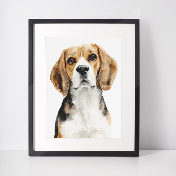 Watercolor Beagle Portrait Wall Art Print Poster, Unframed - Pet Artwork - Picture 3 of 5
